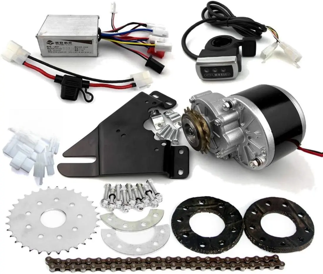 36V 350W Electric Conversion Kit for Common Bike Left Chain Drive Customized for Electric Geared Bicycle Derailleur with 250W Brush Motor Chain Sprocket & Controller