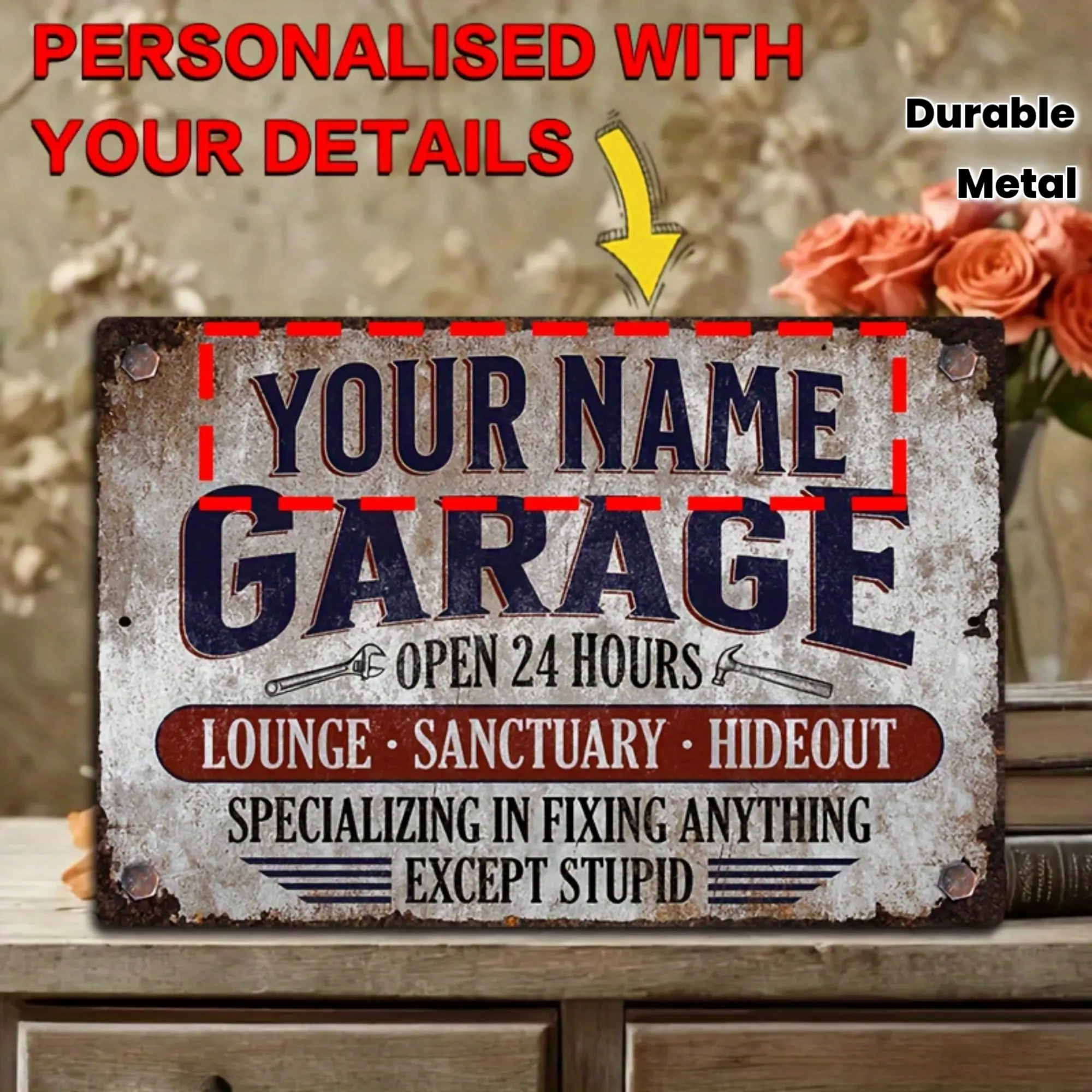 Personalized 8x12 in Custom Metal Sign, Durable Vintage Wall Art Decor, Home & Garage Plaque, Custom Text Gift for Men