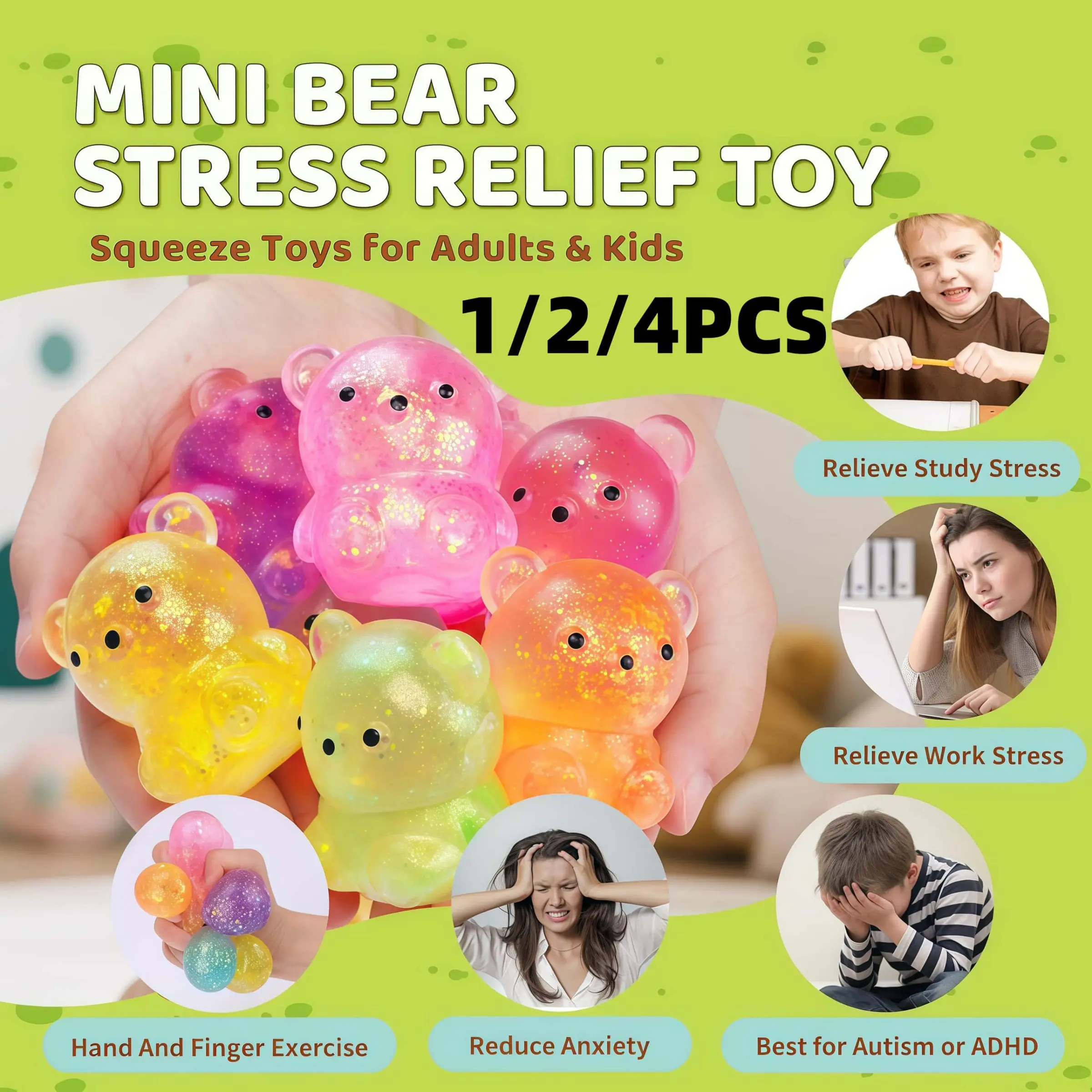 Bear-Shaped Maltose Squishy Sensory Fidget Toy, 1-Pack Squeezable Stress-Relief Soft Toy for Adults & Kids, Prank Toy Ideal for Party Favors, Teddy Bear, Stress Relief Gadgets, Squeeze Stress Relief