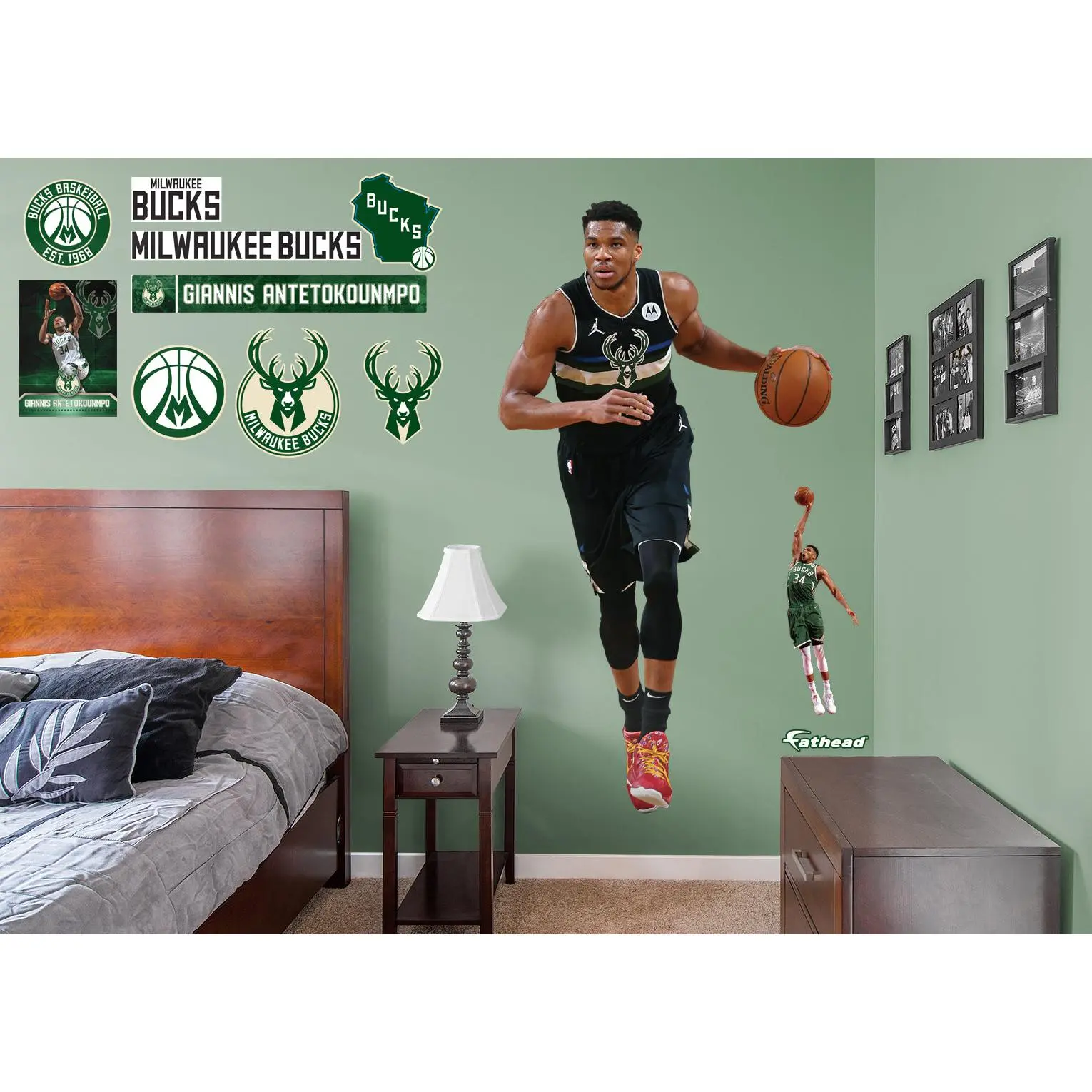 Official NBA Milwaukee Bucks Giannis Antetokounmpo RealBig Black Jersey Collection Reusable Vinyl Team-Themed Wall Decals, Home Decor Stickers for Room Decor, Team-Themed Wall Stickers