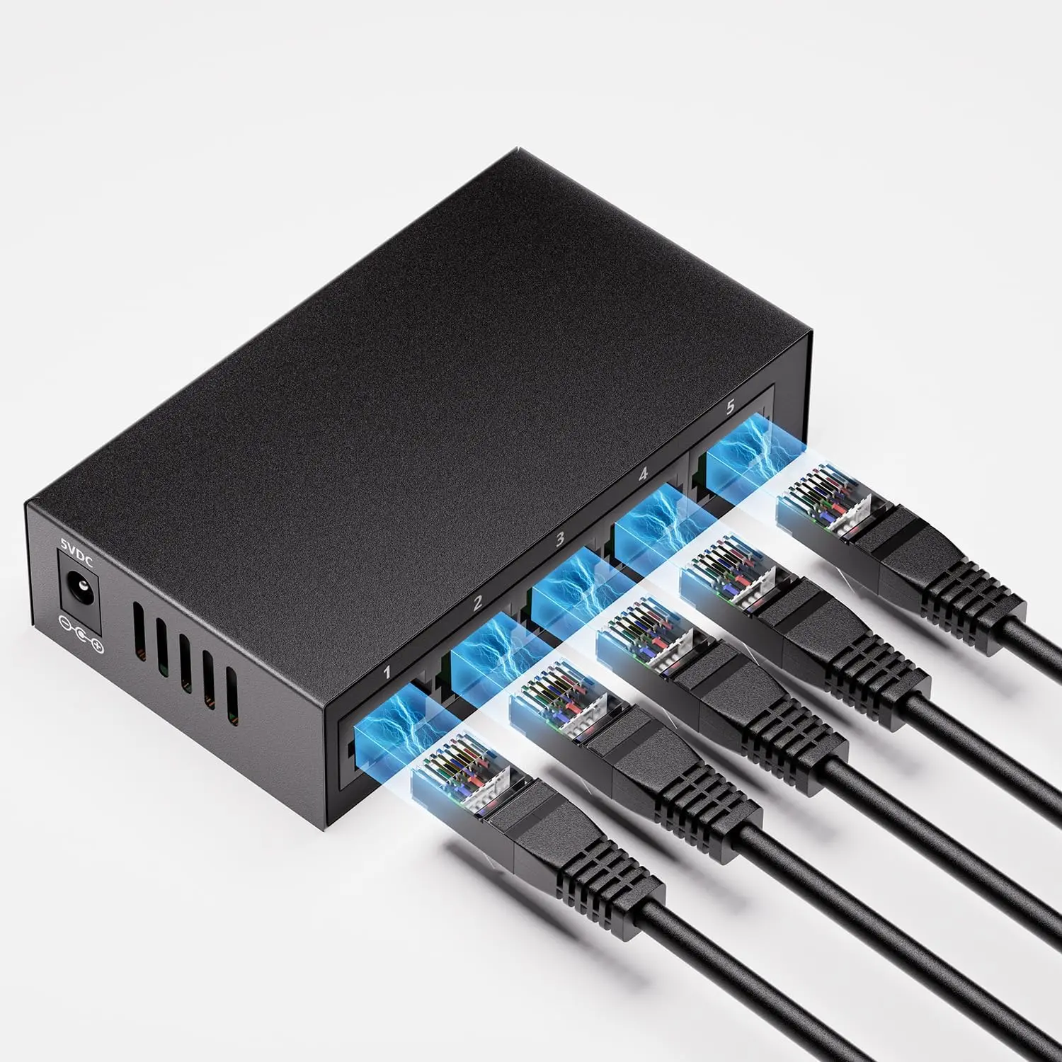 5-Port Gigabit Ethernet Switch, Unmanaged Home Network Switch Hub, Ethernet Splitter| Auto-Sensing Ports| Plug-and-Play| Silent Operation| Black Metal Case| Limited Lifetime Protection