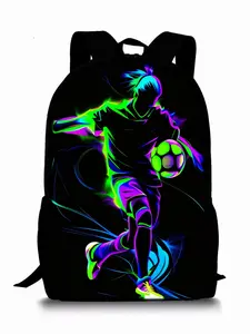 Holographic Football Pattern Print Single-Layer Backpack