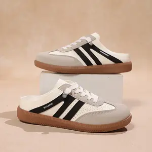 Women's Fashion Flat Backless Shoes Casual Lace-Up Slip-on Sneakers Outdoor Walking Closed Toe Shoes