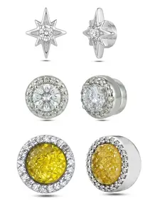 Men's Magnetic Stud Earrings Set, Punk Style, No Piercing Required, Crystal Cluster Starburst Design, Trendy Fashion Jewelry, Versatile Earrings