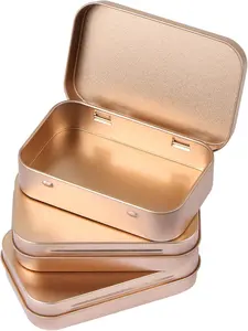 3 Pack Metal Rectangular Hinged Tins Box with Lid Mini Portable Box Empty Craft Containers Small Storage Kit Home Outdoors Organizer for Soap Mint Cookie 3.8x2.4x0.8 inch, Rose Gold