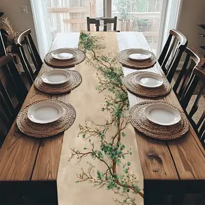 Table Runner Table Cover Floral Branch Design with Blossoms Neutral Tone for Spring Summer Birthday Wedding Anniversary Home Restaurant Cafe Kitchen Dining Table Event Styling Picnic