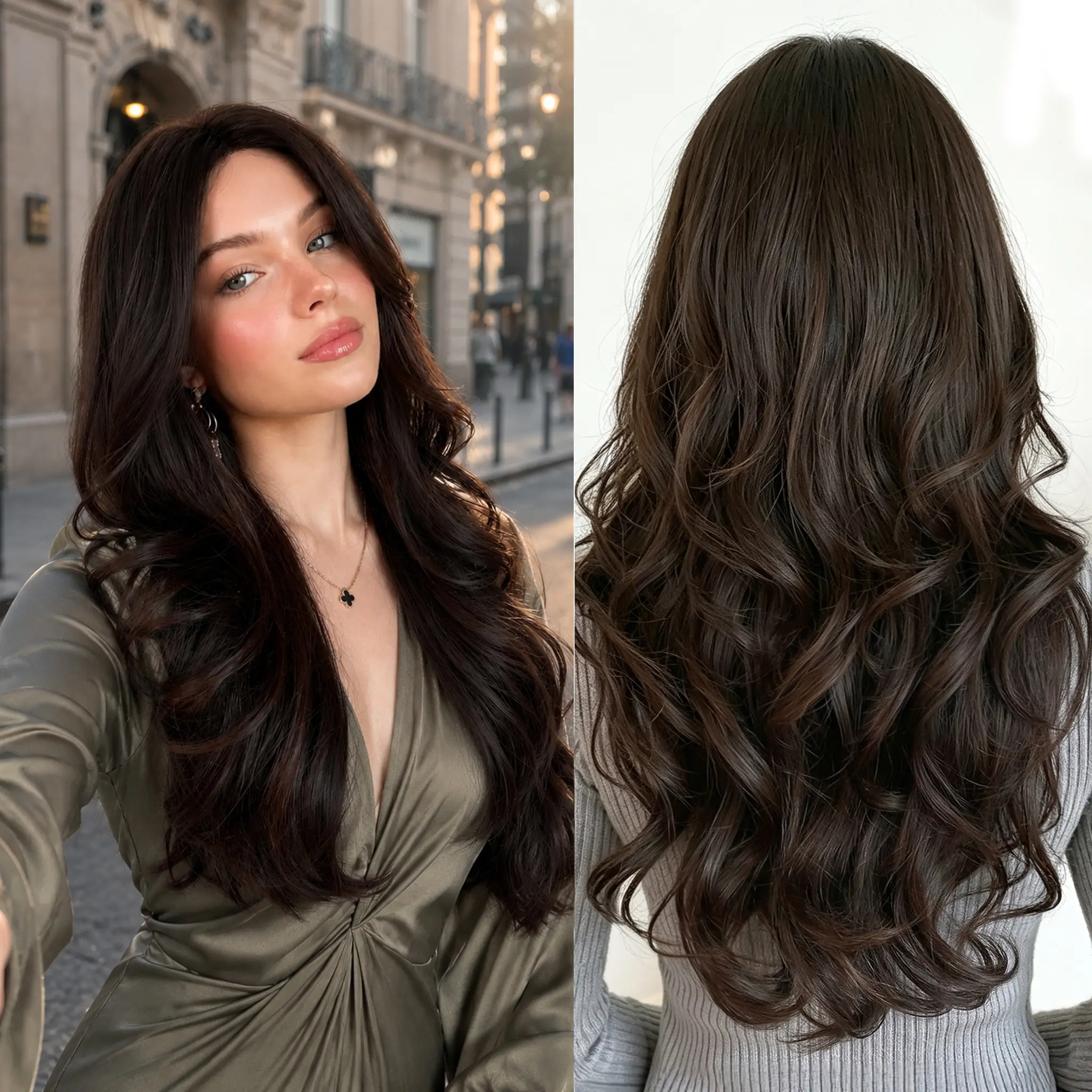 Dark Brown Body Wave Wig for Women, Long Wavy Synthetic fiber Wig, Glueless Heat Resistant Wig, Natural Looking Body Wave Styles