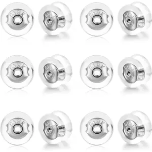 18K Gold Locking Silicone Earring Backs Replacements for Studs Droopy Ears Heavy Earrings, No-Irritate Hypoallergenice Transparent White Backings for Women Men