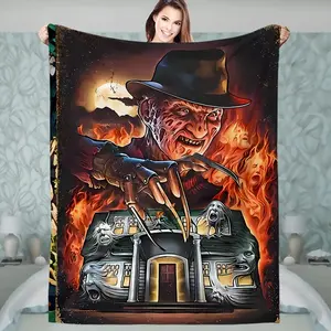 Horror Theme Blanket, Soft Comfortable Throw Blanket, Flannel Cozy Blanket, Cool Bedroom Bedding Blankets, Warm Napping Blanket for Home Office Travel Camping, Halloween