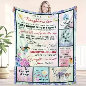 Inspirational Quote Throw Blanket for Daughter-in-Law, All-Season Lodge Style Flannel Blanket with Digital Print, Text Polyester Knit Gift, Soft Religious Enthusiast Keepsake