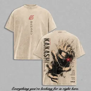 Kakashi Hatake Vintage T-Shirt - Narutoo Shippuden Anime Double Printed Vintage Washed Tee Unisex Oversize Anime Manga Washed Heavyweight Cotton T-Shirt