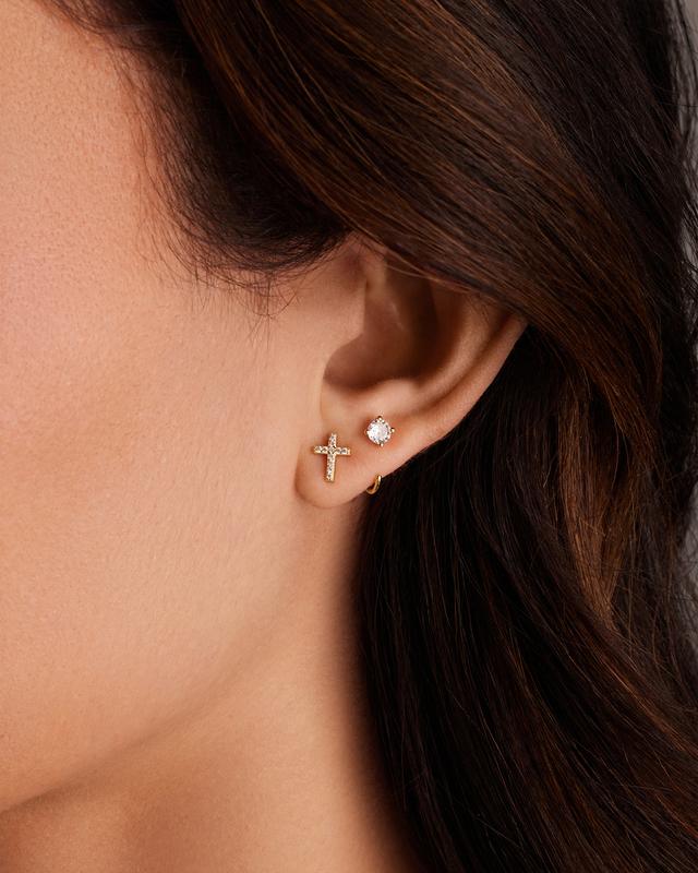 PAVOI 14K Gold Plated Sterling Silver Earrings | Pave CZ Yellow Gold Cross Earrings for Women