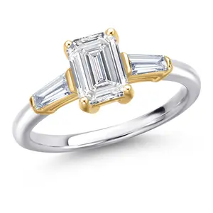 Gem Stone King 1.70 Cttw IGI Certified Lab Grown Diamond in 925 Silver and 10K Yellow Gold Engagement Ring For Women | Center Diamond 1.50 Ct | D-E Color | VS1 Clarity