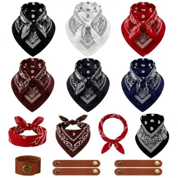 6 Pcs Western Cowboy Scarves Satin Head Wrap Scarf Silk Feel Neck Scarf Bandana for Men Women