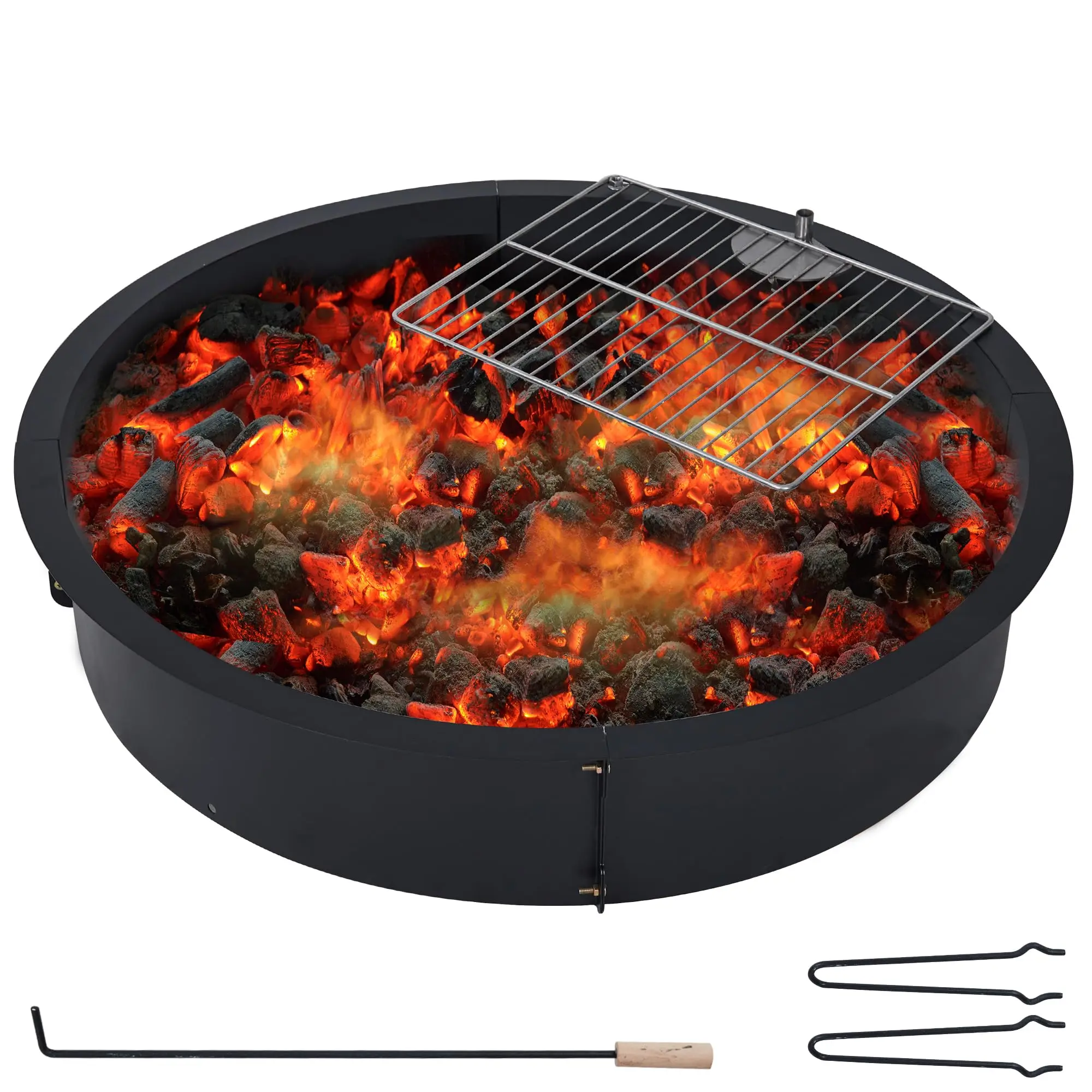 GARVEE 36" Fire Pit Ring with Grill-Grate, 2.5MM Steel Heat-Resistant Round Firepit Cooking Ring, Suitable for Above or In-Ground Use, Ideal for Camping, Garden, and Backyard Activities