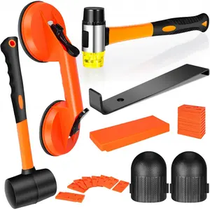 Laminate Floor Gap Repair Tool Kit -Aluminum Floor Gap Fixer with Rubber Mallet for Laminate, Vinyl Plank,SPC&Floating Floor , 16 oz Rubber Mallet Hammer, Foam Knee Pads, Suction Cup