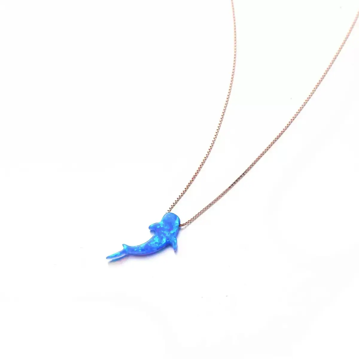 Blue Synthetic Opal Whale Shark Necklace, 14K Gold Plated Dainty Ocean Animal Pendant Necklace, Minimalist Sea Creature Jewelry Gift for Ocean Lovers