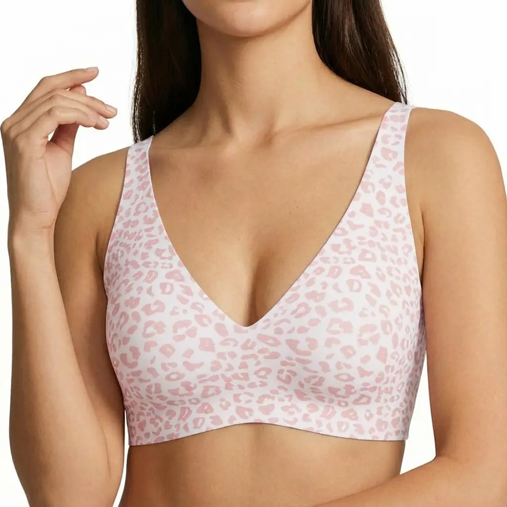 HULILY Women's Wireless No-Underwire LeopardPrint Jelly Bra - Buttery-Soft Minimizer, Gapless,Invisibles, Self-Adjustable Straps, Seamless Push-Up  Bra for Everyday Comfort, MinimizerBra, Gapless Everyday Bras support plus-size Outfit Style Smooth womens