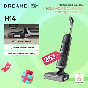 DREAME H14 Series I / H12 Pro FlexReach Vacuum Mop, Wet and Dry Vacuum, 180° Lie-Flat Cordless Vacuum Mop Combo, 140°F Brush Washing, Fast Hot Air Drying in 5 Mins, Great for Sticky Steam Messes Cleaner Self Cleaning System Deep Cleaning Machine