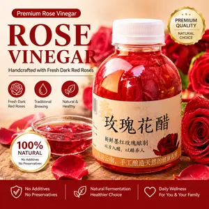 Handcrafted Natural Rose Drinking Vinegar, Fermented Double-Petaled Dark Red Rose Fruit Vinegar, No Additives & Preservatives, Multi-Purpose for Drink Salad Cooking Marinade 250g/8.8oz