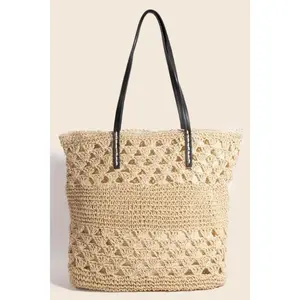 Fame Faux Leather Handle Knitted Tote Bag