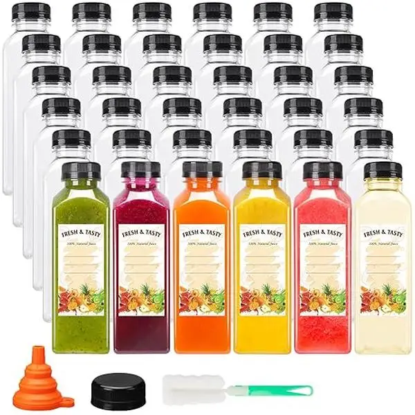 Plastic Dispensing Bottle, 36pcs 16oz Empty Plastic Juice Bottles with Caps, Reusable Clear Bulk Beverage Containers for Juice, Milk and Other Beverag