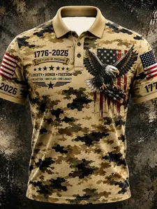 Patriotic American Flag Polo Shirt for Men Menswear 250th Anniversary 1776-2026 4th of July Independence Day Gifts