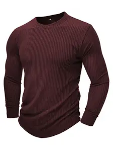 Men's Round Neck Crewneck Long Sleeve Knit T-Shirt, Solid Color Pullover Sweater, Casual & Formal Fit, Perfect for Daily Wear Knitwear