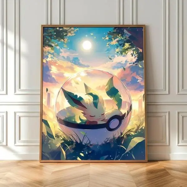 Leafeon Sleeping Poster, Japanese Style Legendary Anime Art, Unframed Wall Art, Home Decor, Bedroom Display