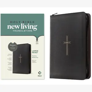 NLT Large Print Thinline Reference Zipper Bible, Filament Enabled (LeatherLike, Black Cross, Red Letter)