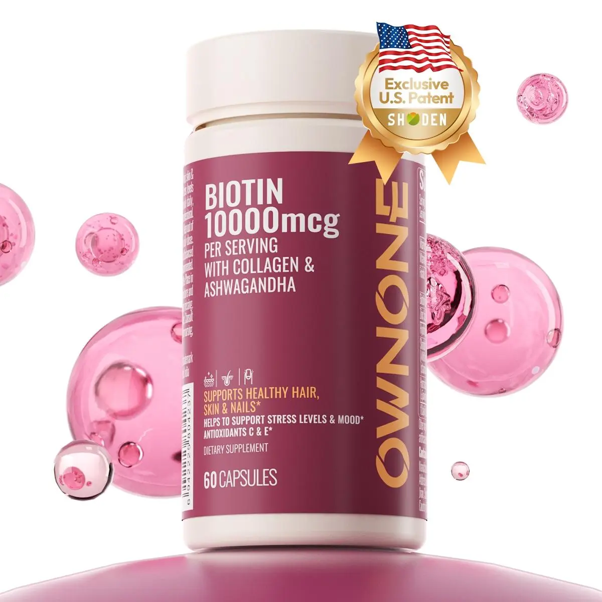 OXYENERGY Biotin 10000mcg per serving-HSN Care | Promote Hair, Skin, Nails Growth | Shoden Ashwagandha Extract 40:1 | Support Stress & Mood | Multiple Natural Ingredients All in One | 60 capsules