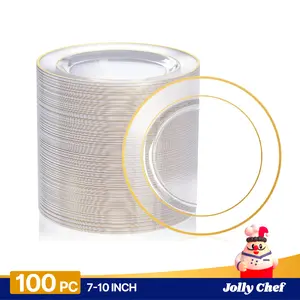 100pc Clear Gold/Silver 7in/10in Bulk Clear Plastic Plates Disposable Plates Set: Dinner Plates,Dessert Plates-Perfect for Party Weddings Celebrations Reusable |BPA Free Mother's Day Gifts