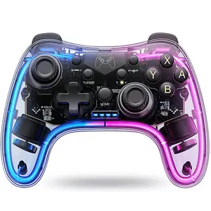 Controller clear 7039 for Switch With RGB Lights,Turbo,Wake-up Function,Supports Multi-Platform&App Control,Transparent GamePad ps5 gear
