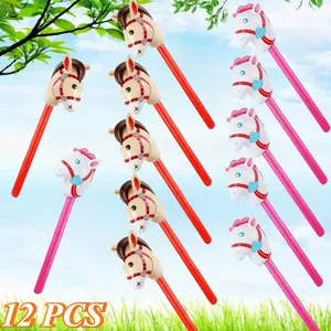 12-Pack Fashion Party Performance Props Set, Inflatable Stick Horse Cute Horse Head Stick Blow up Balloon Suitable for Birthday Dance Shooting Props Wedding Festival