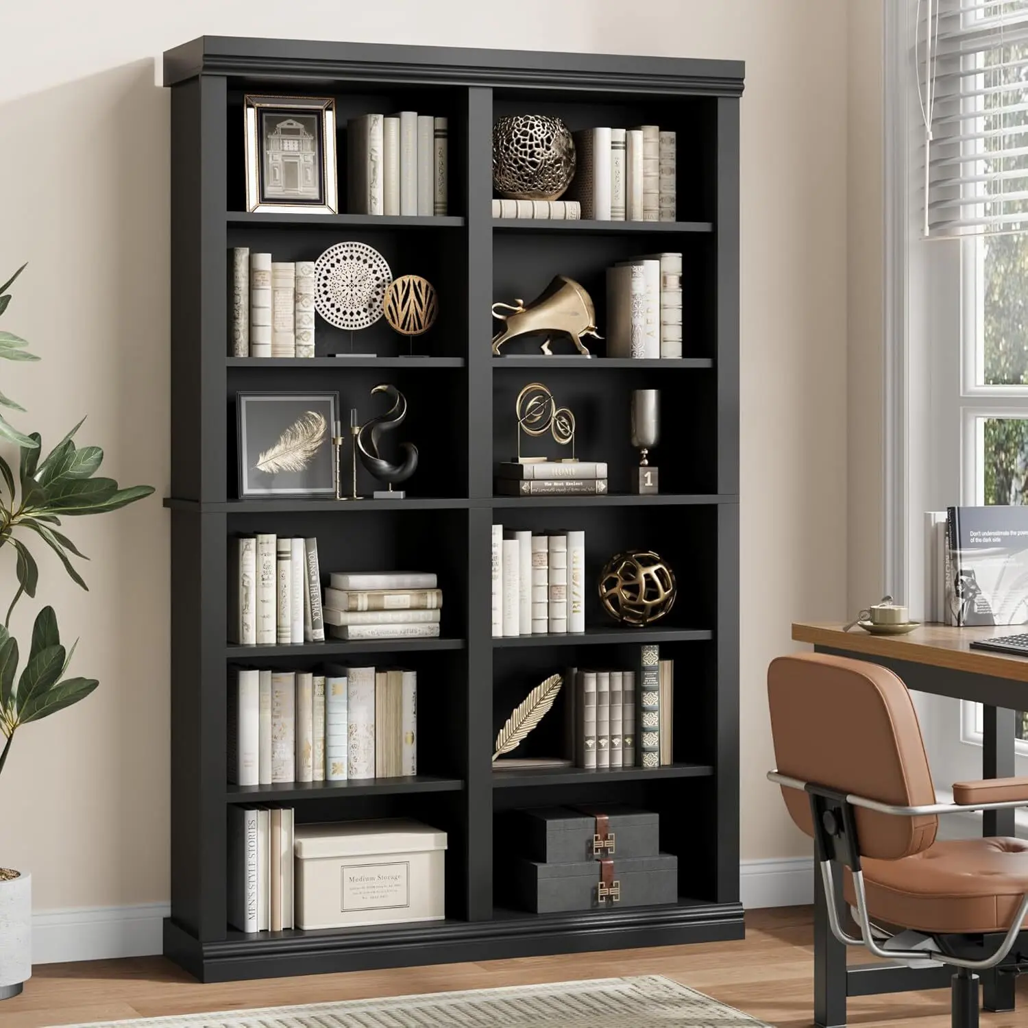Gaomon 74in Tall Wooden Book Shelf - 6-Tier Double-Wide Freestanding Contemporary MDF Cubby Shelf with 12 Cubbies for Living Room, Office