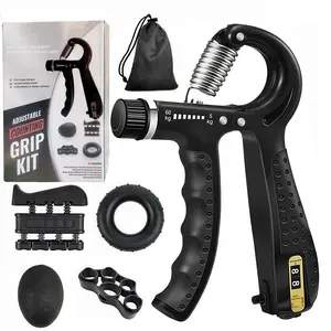Grip Strength Trainer Kit With Counter (5 Pack) - Adjustable Hand Strengthener, Counting Strength, Finger Trainer, Exerciser, Ring & Stress Relief Ball With Carry Bag relieve pain forearm   hand extension exerciser home gym equipment Handgrip
