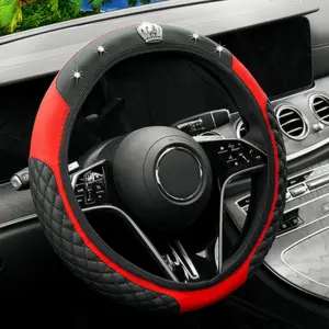 Small Crown Artificial Diamond Flash PU Leather Steering Wheel Cover, Soft Non-Slip Design, Fits 37-38cm Wheels, No Inner Ring