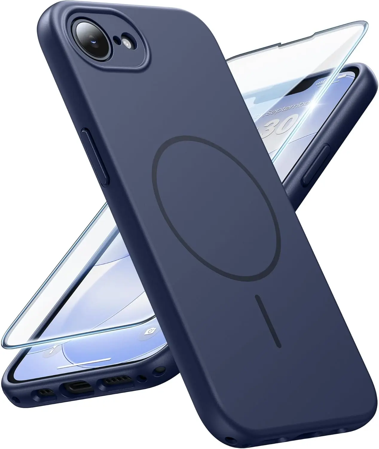 MagSafe-Compatible Eco-Friendly Polycarbonate Case for iPhone 17e/16e, Solid Matte Magnetic Accessory with Tempered Glass Screen Protector, Full Camera Protection, Anti-Fingerprint, Durable Military-Grade Heavy Duty Shockproof Slim Scratch Resistance, Acc