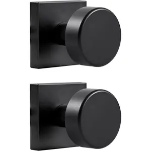 2 Pack Black Dummy Door Knobs Interior, Single Sided Square Modern Dummy Door Knob Door Handle for Hall/Closet Doors, Matte Black