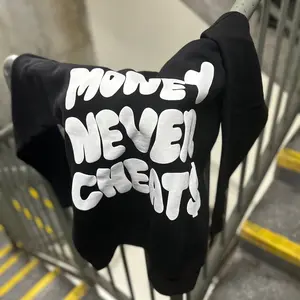 Winter Money Sign Hoodie - Men's Black Stylish Medium Length Crewneck Pullover