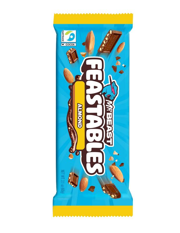 Feastables by MrBeast - Almond Chocolate Bar - for Adults & Kids, Chocolate, Candy, Cocoa Sweet & Crunchy Snack, Fairtrade Certified, Kosher, Perfect for Gifting or Snacking