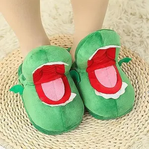 Funny Crocodile Slippers Open Mouth 3D Design Soft Cotton Non-Slip Sole Indoor House Footwear Shoe for Family Fun