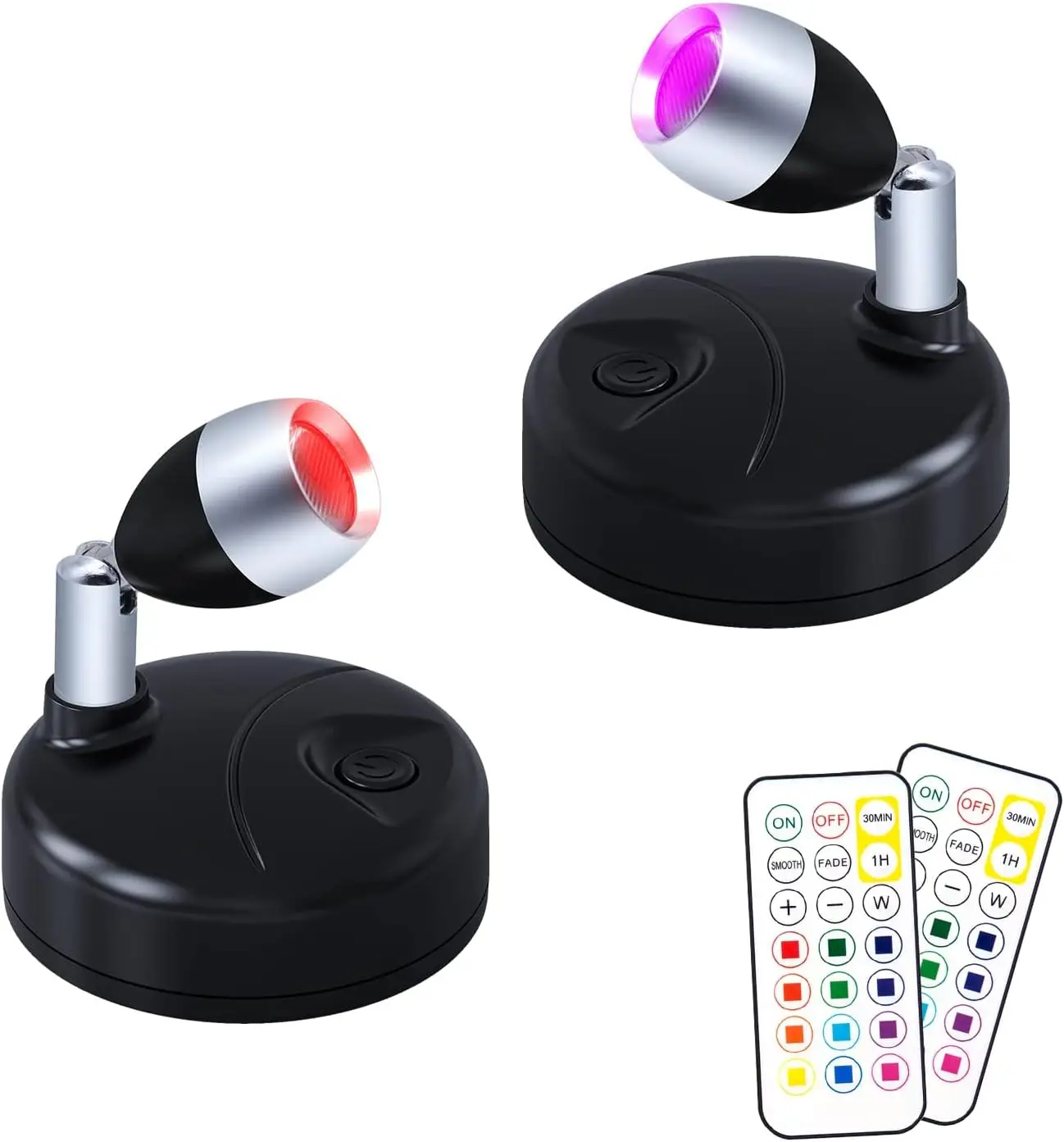 RGB Indoor Spot Lights,4 Pack Wireless Battery Operated Mini Accent Spotlights with Remote Control, 13 Color Dimmable LED Picture Light with Timer Function, for Wall Art Display, Uplighting & Home Decor