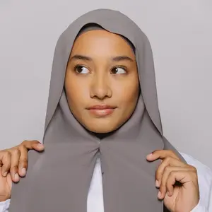 Premium Instant Chiffon Hijab With Bulit-in Magnets Solid Color Easy To Wear Shawl Wrap with Undercap for Muslim Women