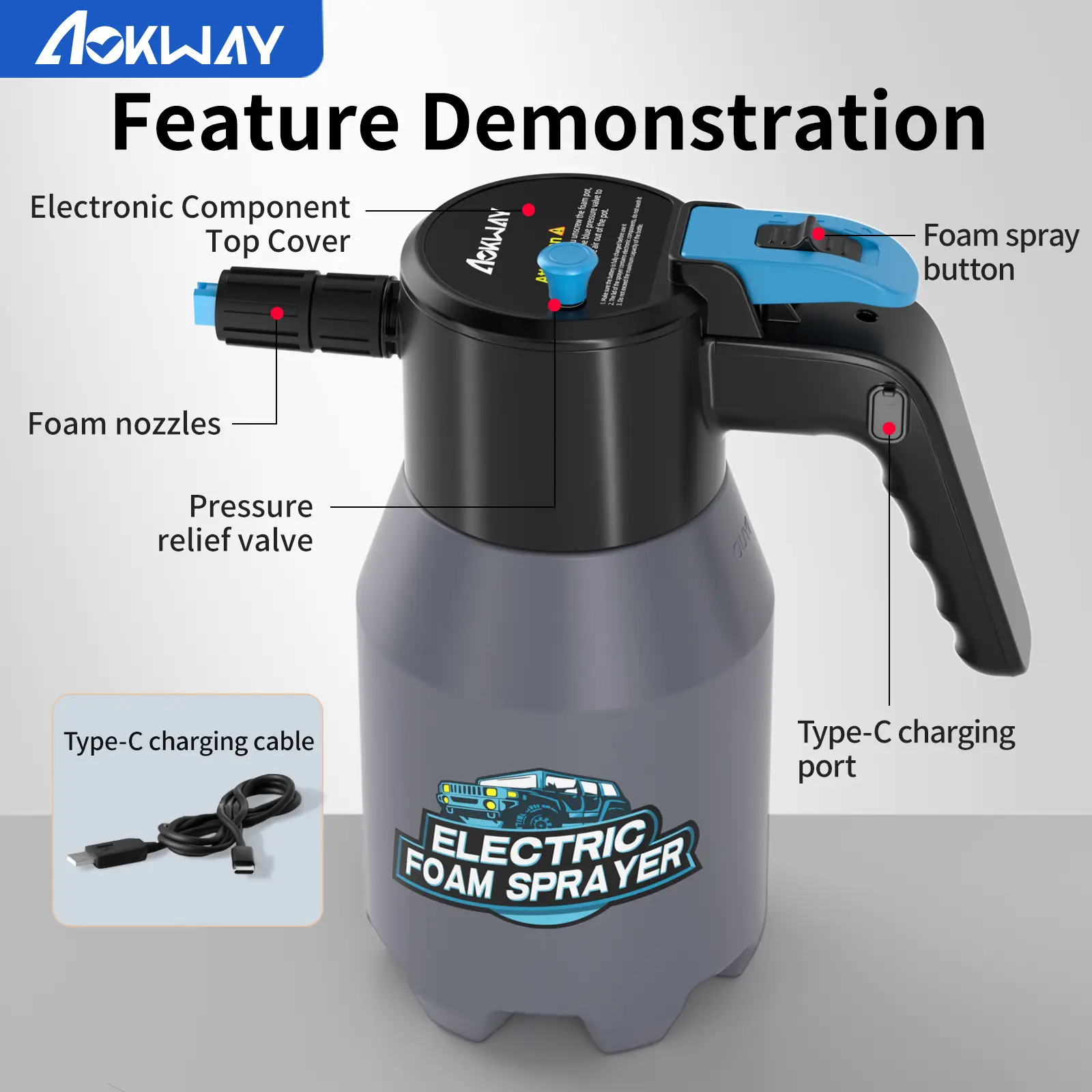 The Car Electric Foam Sprayer, Tank Volume 1.5 Liters,Battery Powered with USB Rechargeable,Cordless Pump for Car Cleaning Kit and Car Detailing foam