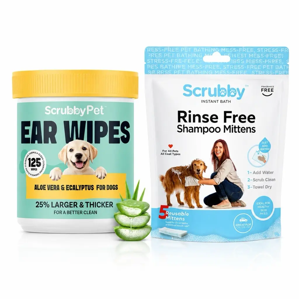 Shampoo Mitten + Ear Wipes Bath Bundle