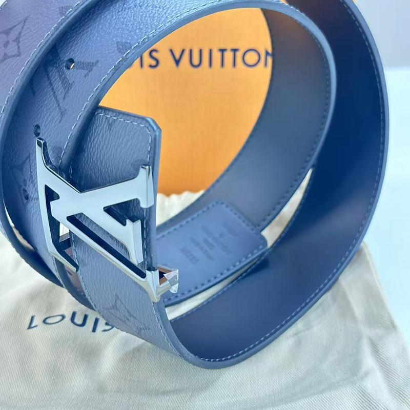 Pre-owned Louis Vuitton Leather Small Leather Goods Monogram Canvas Belt with Classic LV Buckle and Blue Strap