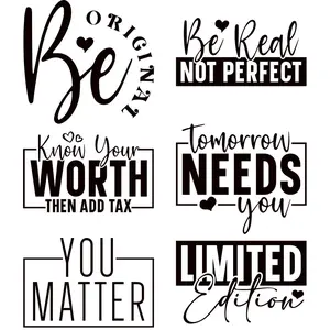 Motivational Letter Pattern Vinyl Transfer Sticker, 6 Counts/set DIY DTF Transfer Sticker, Washable & Heat Transfer Design Sticker for T-shirt, Jeans, Backpack, Crafts