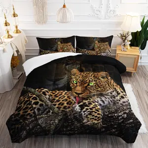 Leopard Comforter Set Queen Size, 3D Animal Bedding Set for Boys Girls,Leopard Print Duvet Set 3 Pieces, 1 and 2 Pillowcases