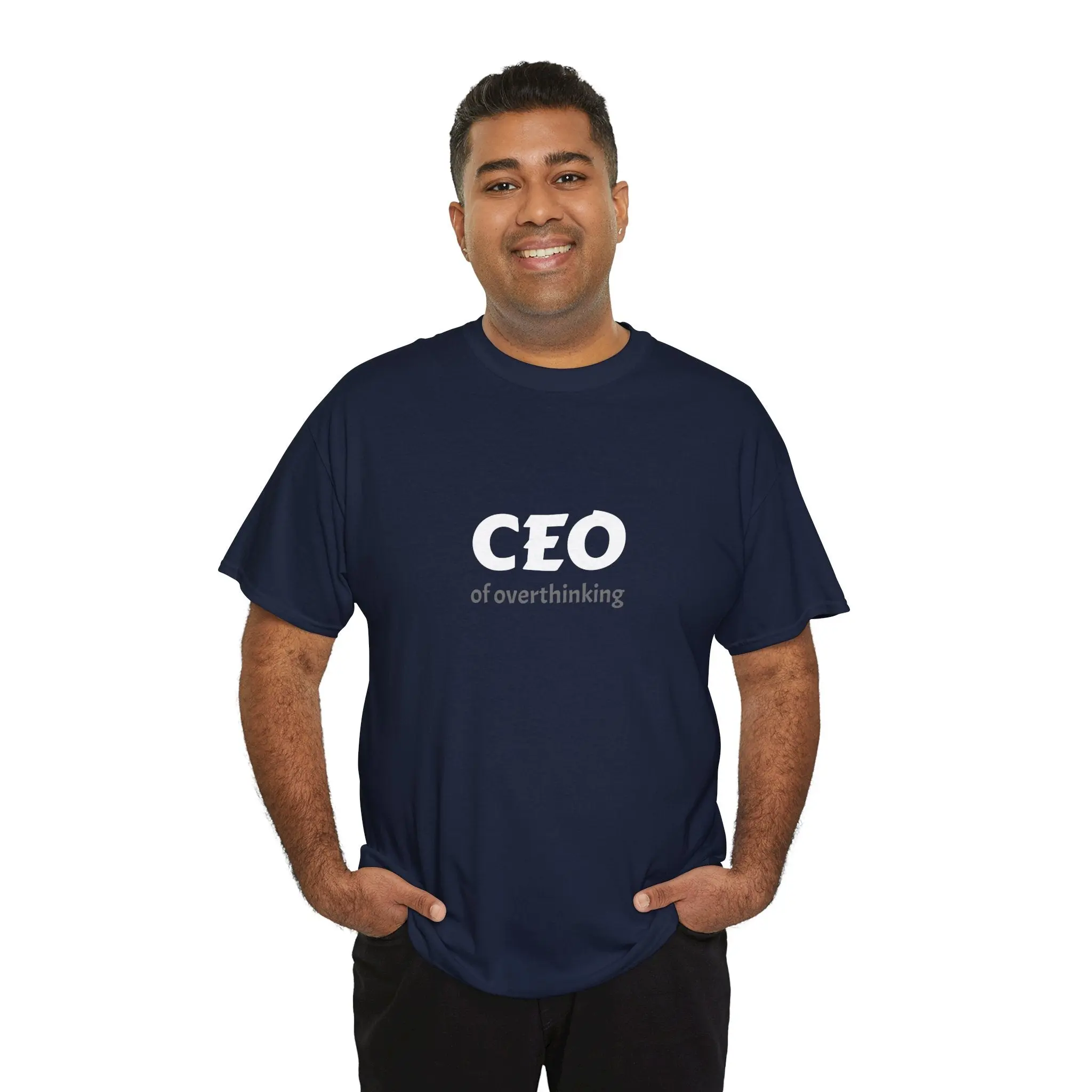 Funny CEO of Overthinking Unisex Tee - 100% Cotton Casual Shirt for Adults - Ribbed Knit Collar & Twill Tape Shoulder Seams - Comfortable & Durable Top